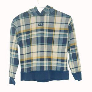Gap Kids Medium (8) Blue Logo Print Plaid Hoodie Sweatshirt